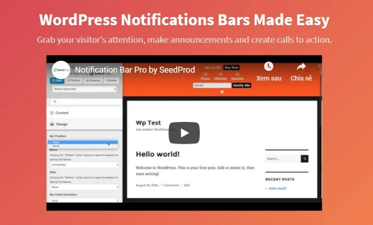 SeedProd Notification Bar